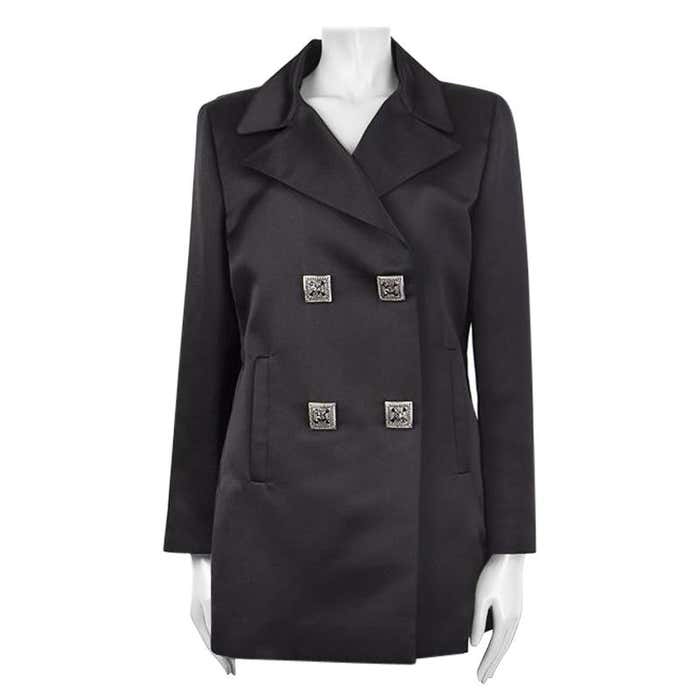 CHANEL black silk Double-Breasted Blazer Jacket 48 XXXL at 1stDibs ...