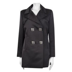CHANEL black silk Double-Breasted  Blazer Jacket 48 XXXL
