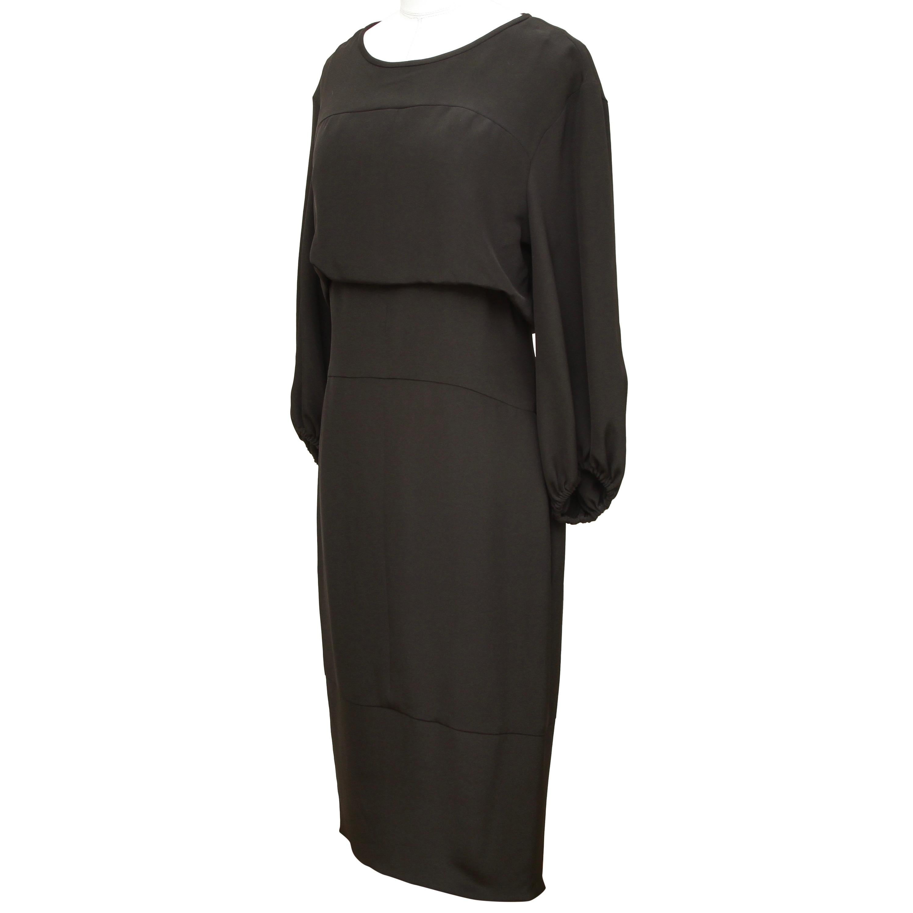 CHANEL Black Dress Silk 3/4 Sleeve Bateau Neck Shift Midi Length Sz 40 2012 12C In Good Condition In Hollywood, FL
