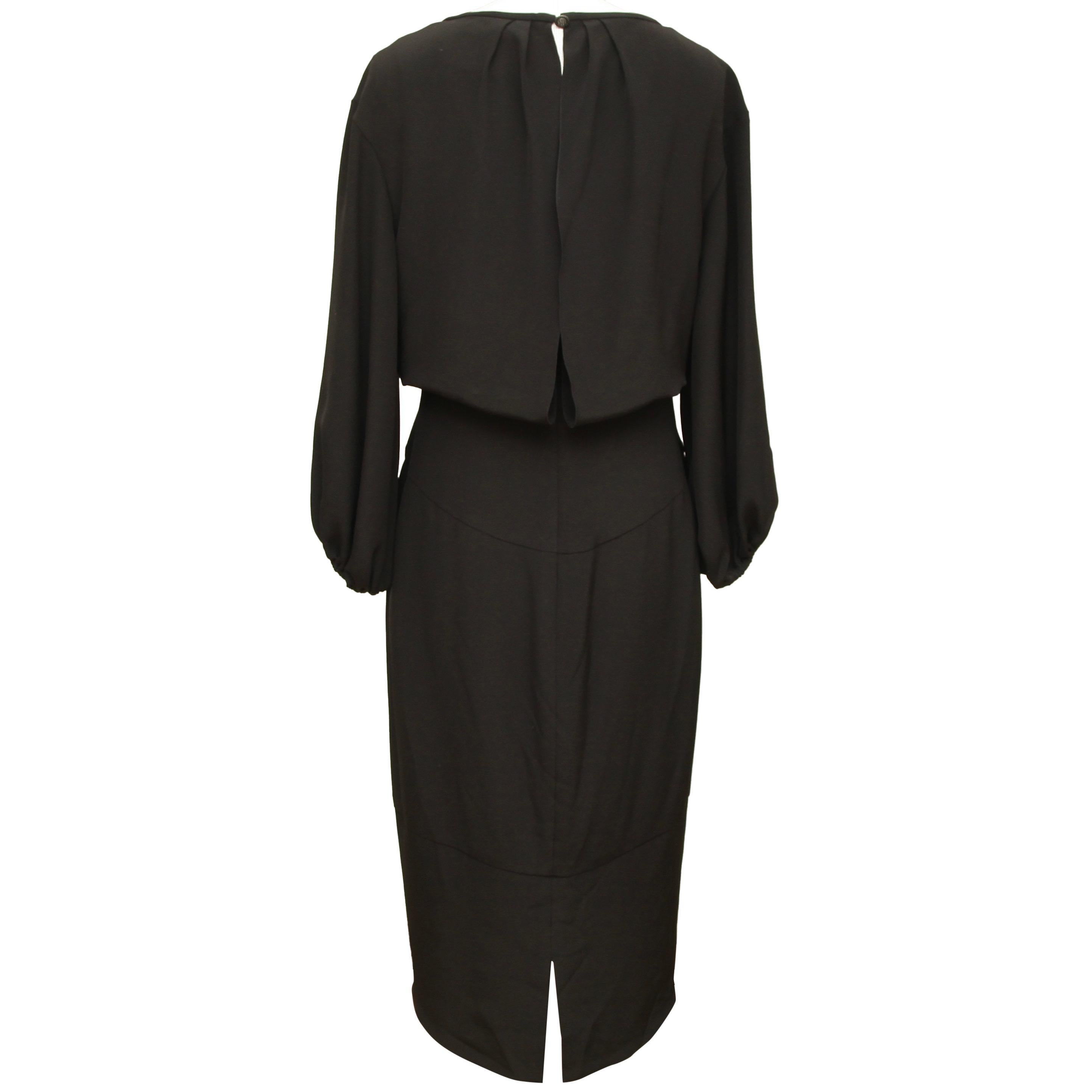 Women's CHANEL Black Dress Silk 3/4 Sleeve Bateau Neck Shift Midi Length Sz 40 2012 12C