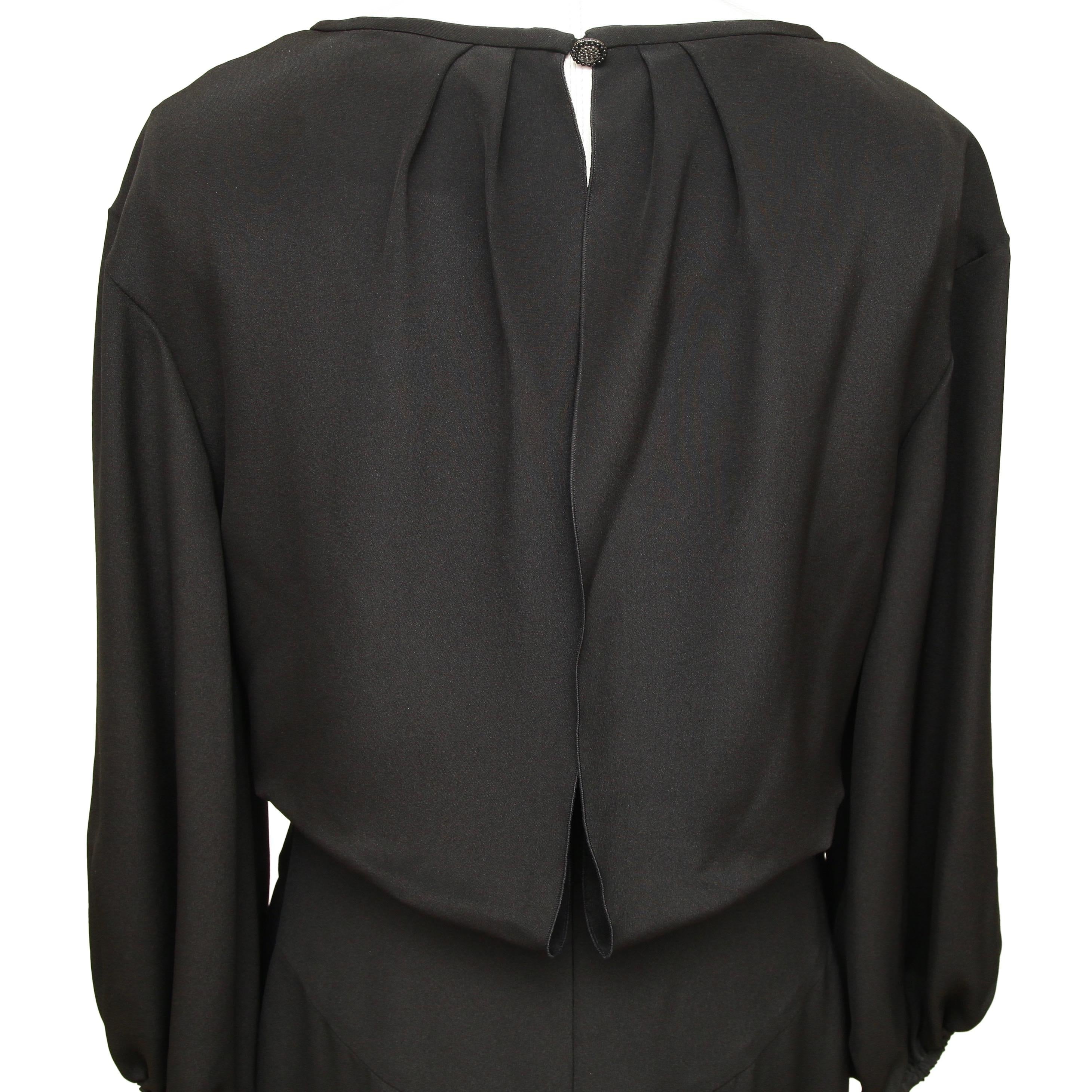 CHANEL Black Dress Silk 3/4 Sleeve Bateau Neck Shift Midi Length Sz 40 2012 12C 1