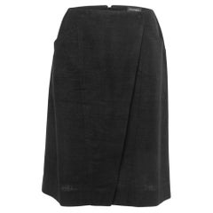 Chanel Black Silk Faux Wrap Detail Midi Skirt M Chanel Black Silk Faux Wrap Detail Midi Skirt M