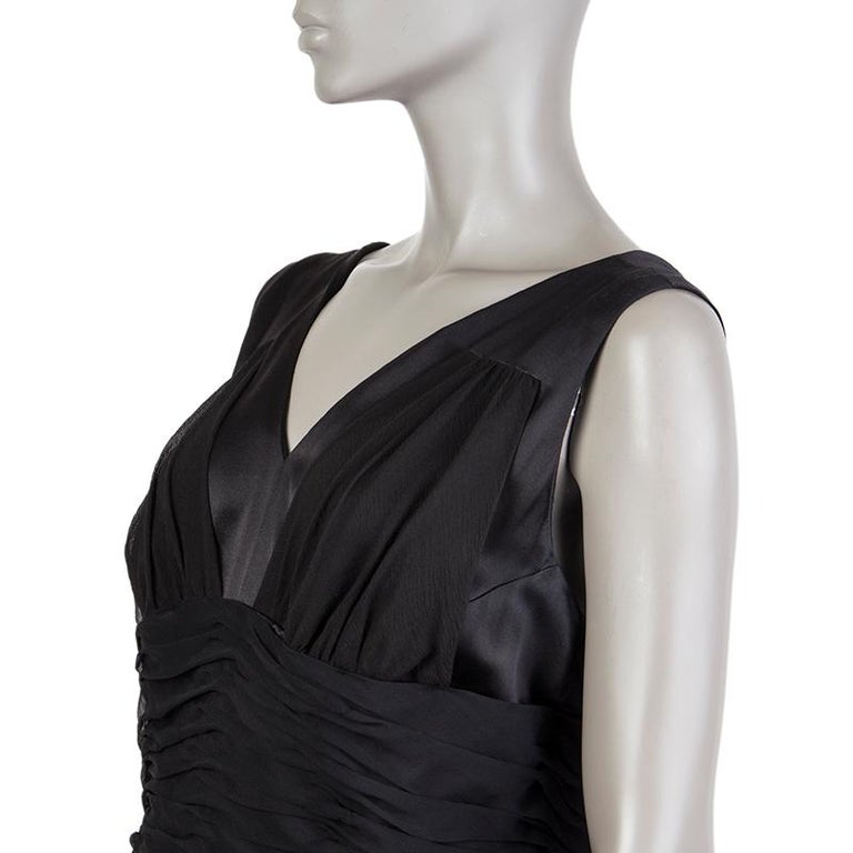CHANEL silk Chiffon voluminous sleeveless dress one piece P15842 black 38