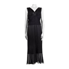 CHANEL black silk GATHERED Sleeveless Gown Maxi Dress 48