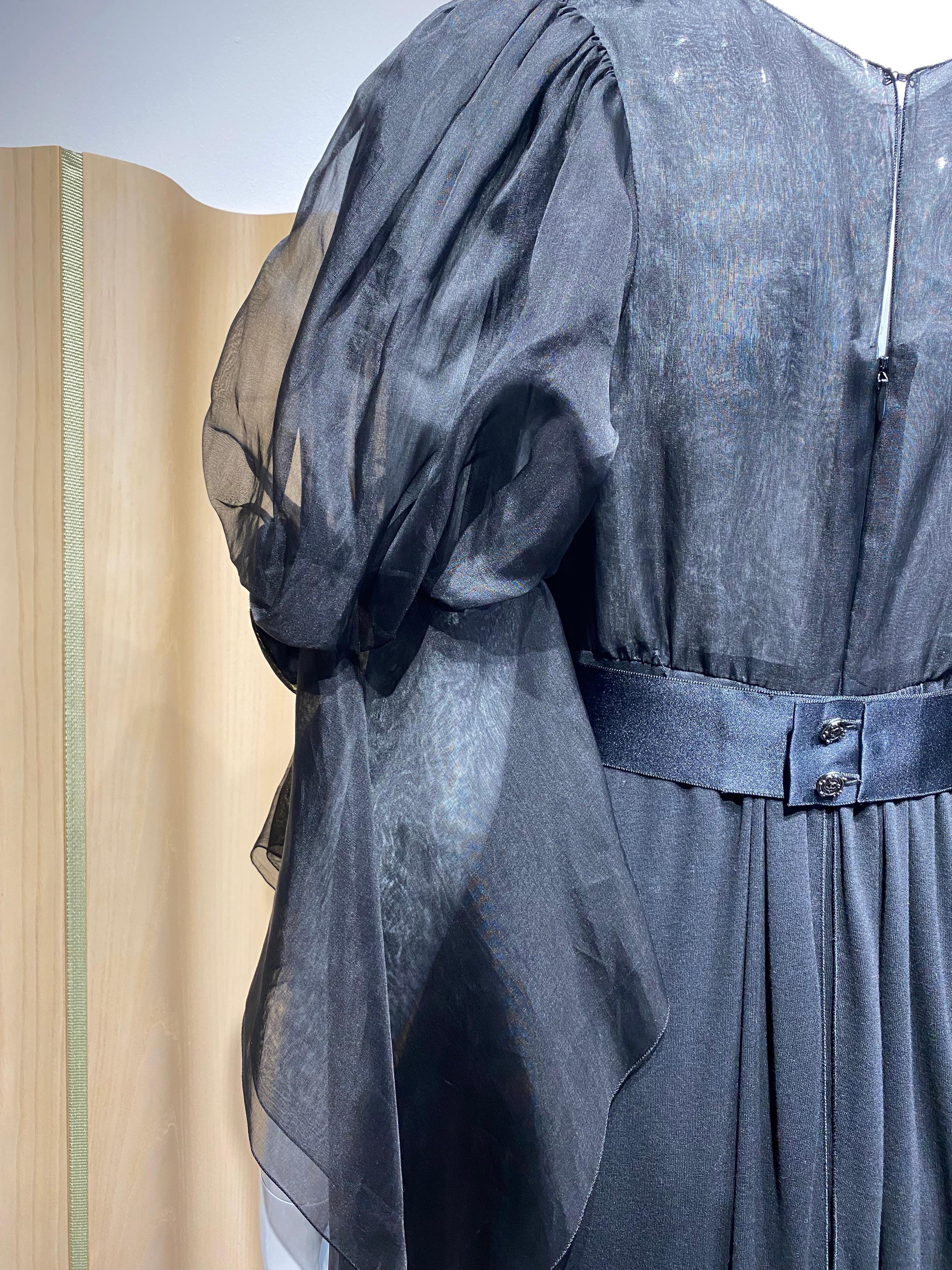 Chanel Black Silk Gown with Dramatic sleeve 6