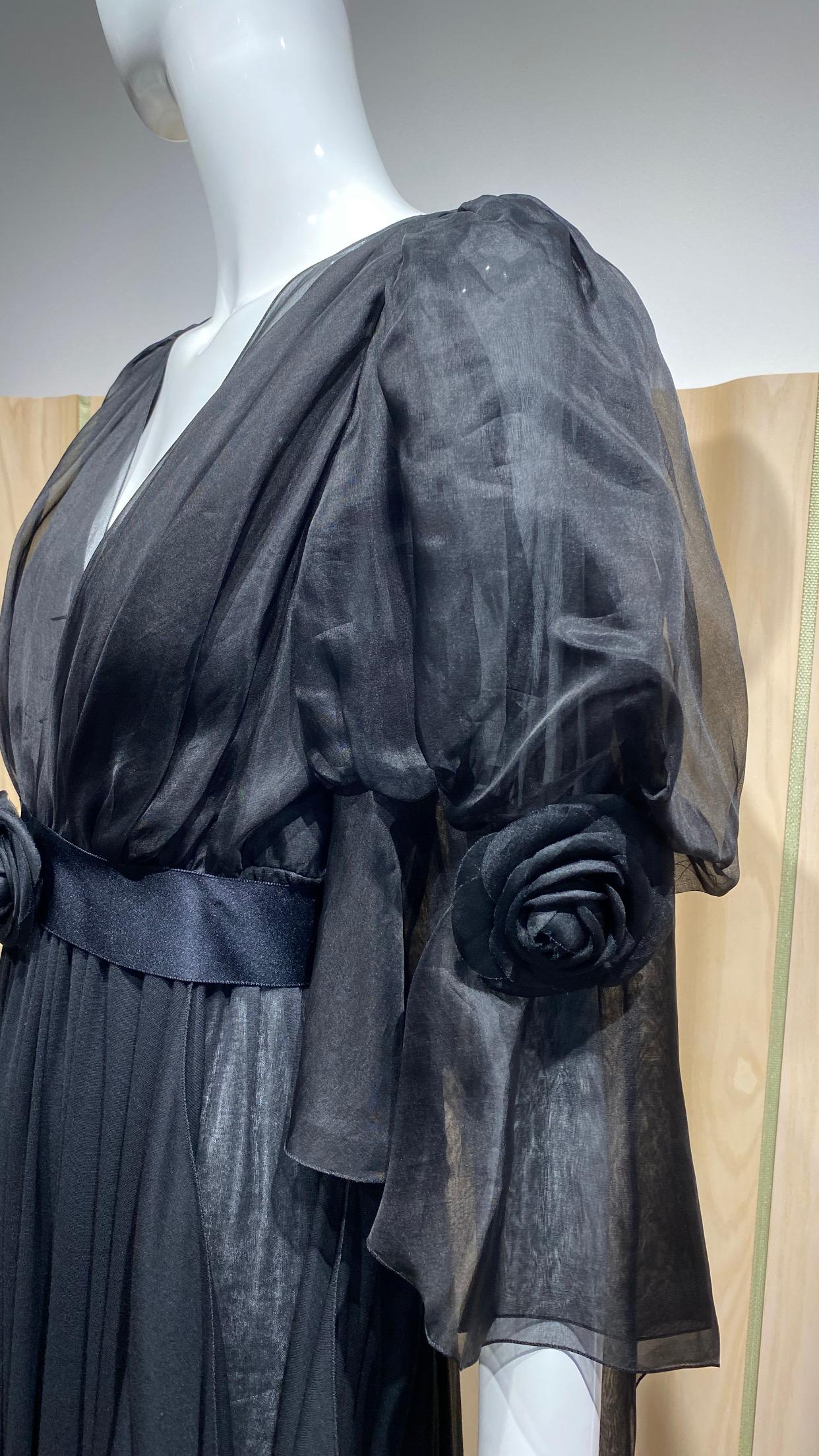 Chanel Black Silk Gown with Dramatic sleeve 7