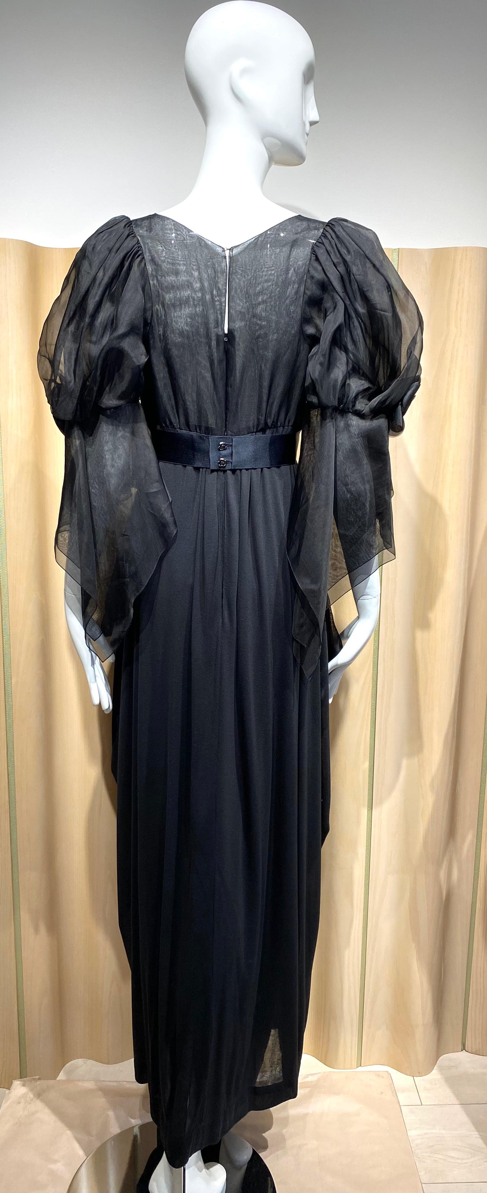 Women's Chanel Black Silk Gown with Dramatic sleeve