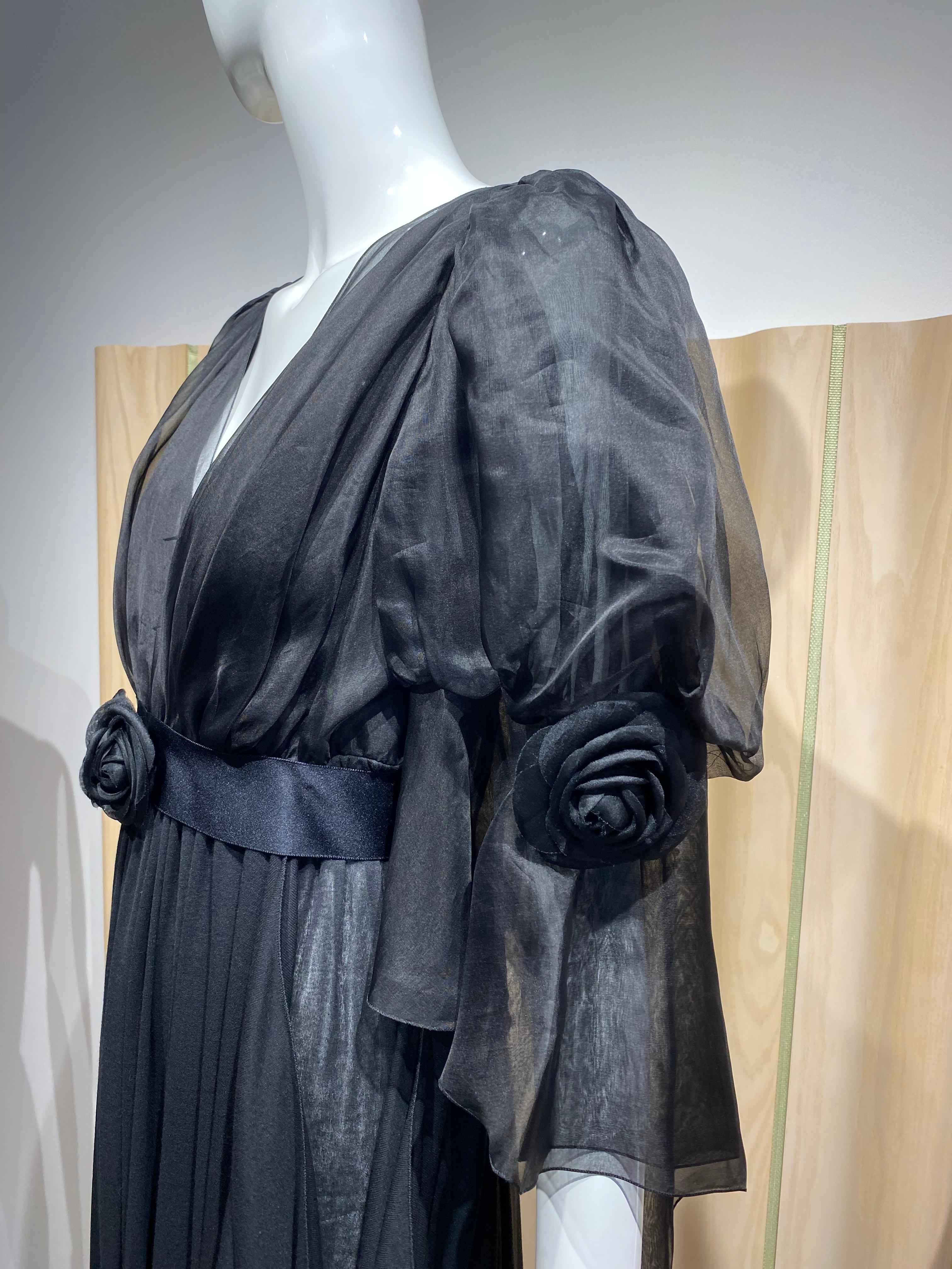 Chanel Black Silk Gown with Dramatic sleeve 1