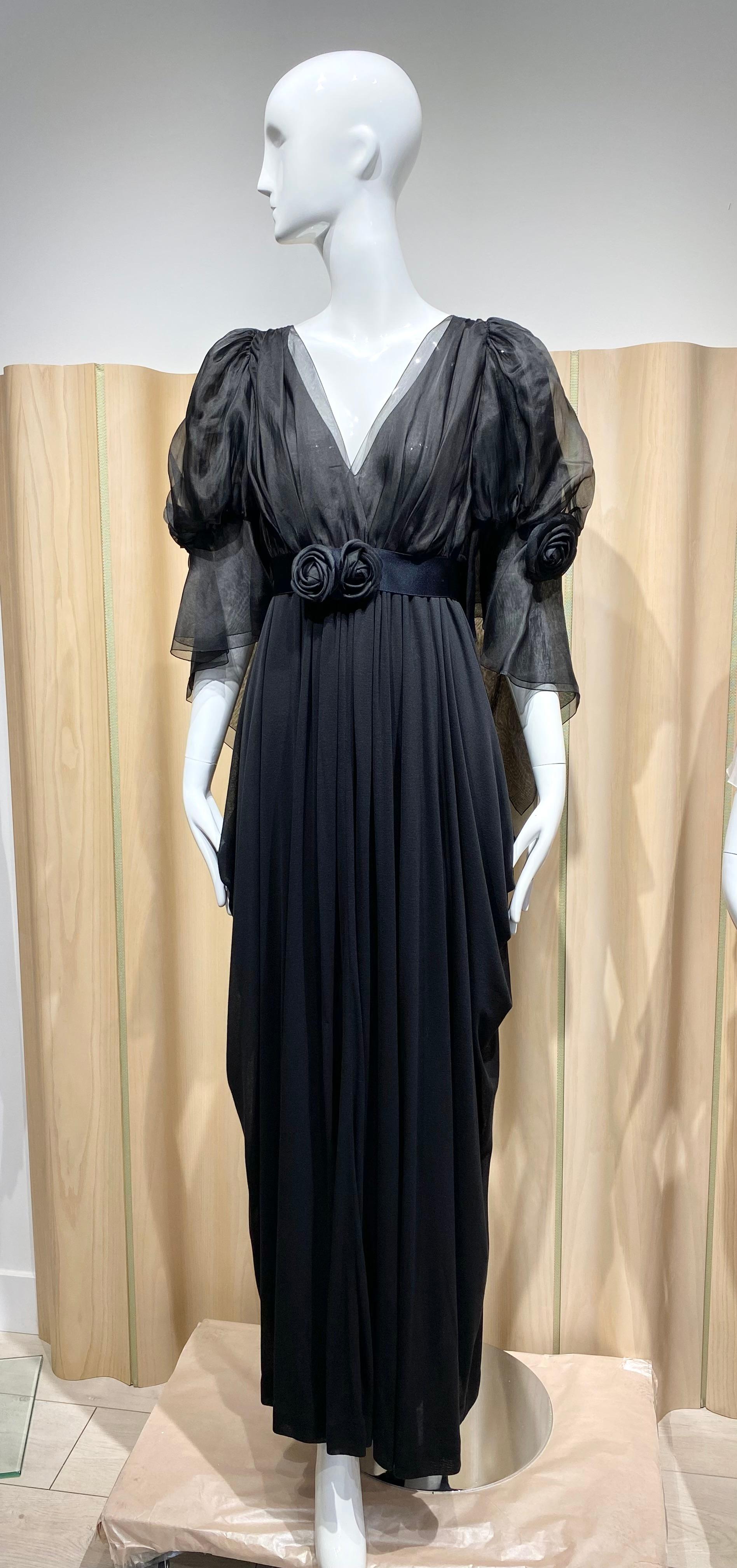 Chanel Black Silk Gown with Dramatic sleeve 2