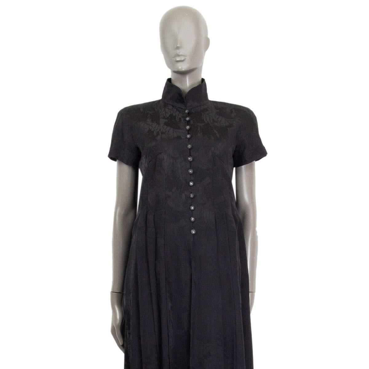 Black CHANEL black silk jacquard Short Sleeve Blouse Dress 38 S