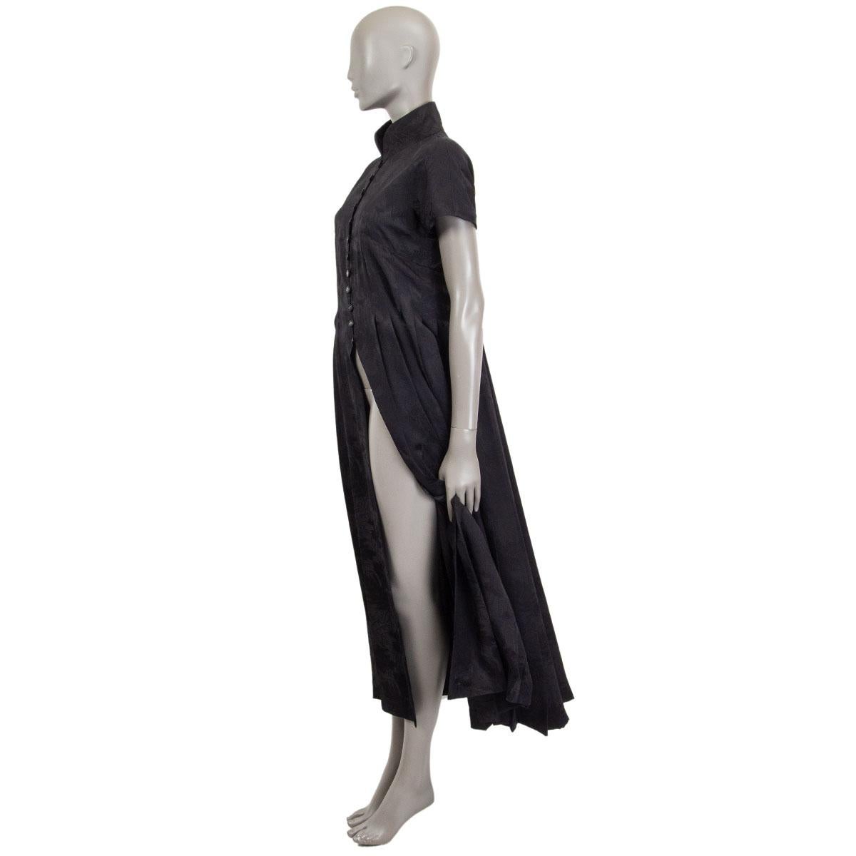 Women's CHANEL black silk jacquard Short Sleeve Blouse Dress 38 S