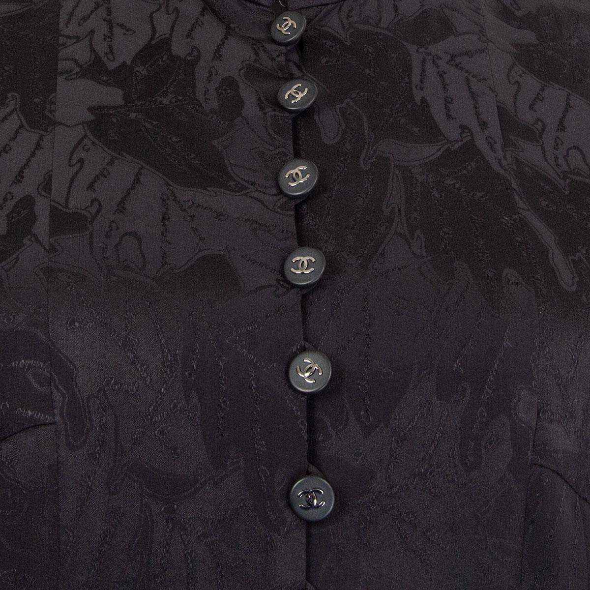 CHANEL black silk jacquard Short Sleeve Blouse Dress 38 S 3