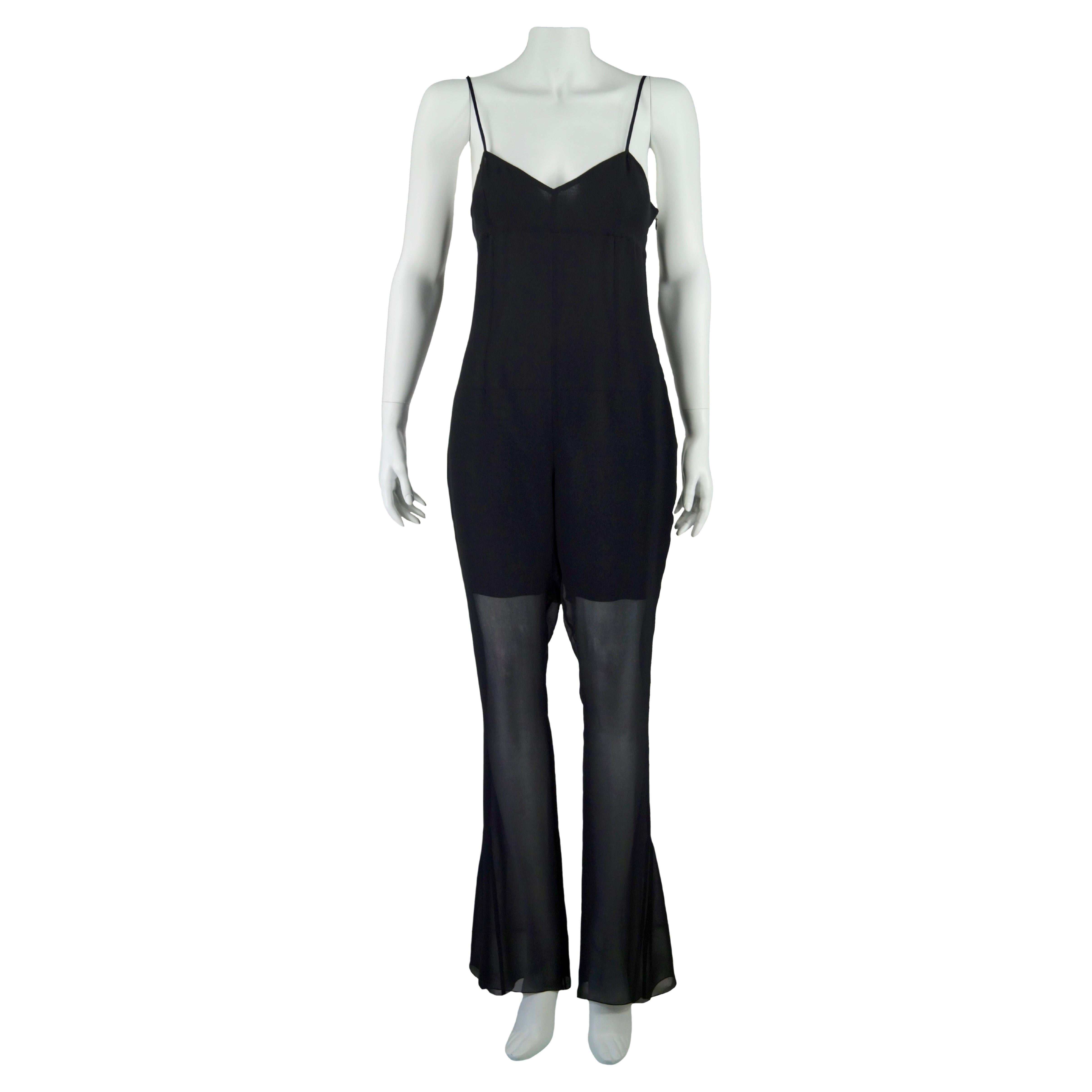 CHANEL black silk jumpsuit FR 38  Spring 2002  02P