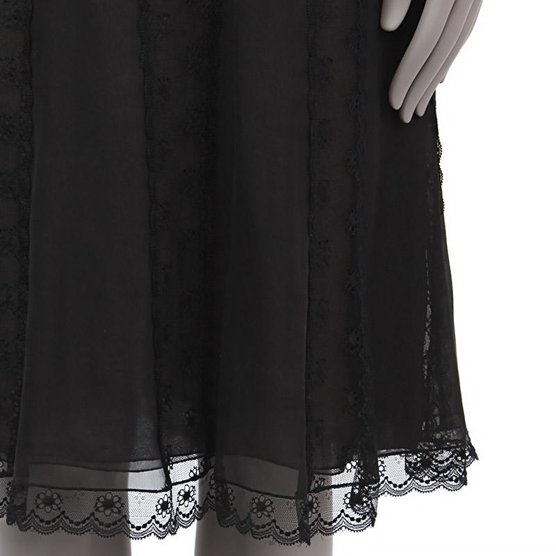 Black CHANEL black silk LACE A-Line Skirt 38 S