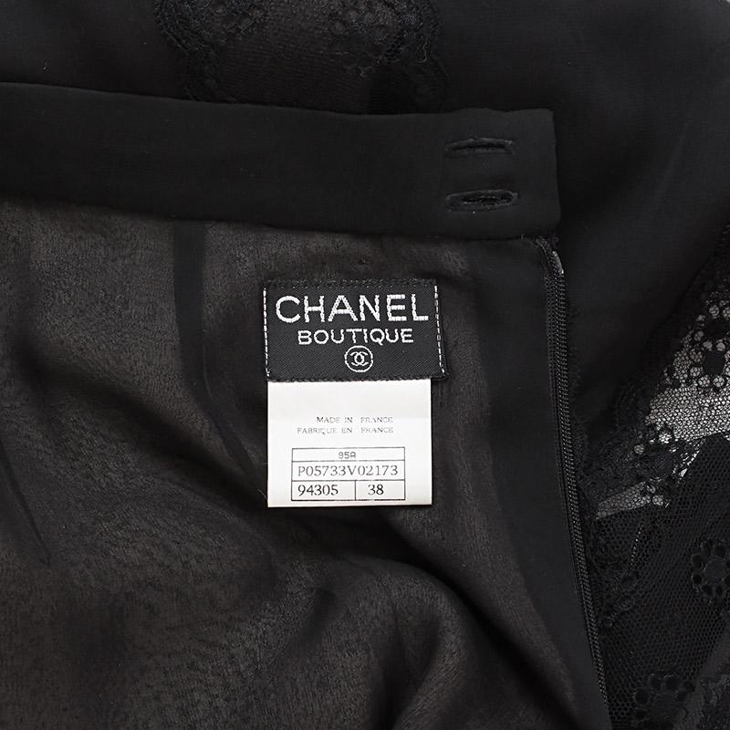 Women's CHANEL black silk LACE A-Line Skirt 38 S