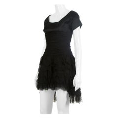 Robe de cocktail courte en soie et dentelle noires Chanel