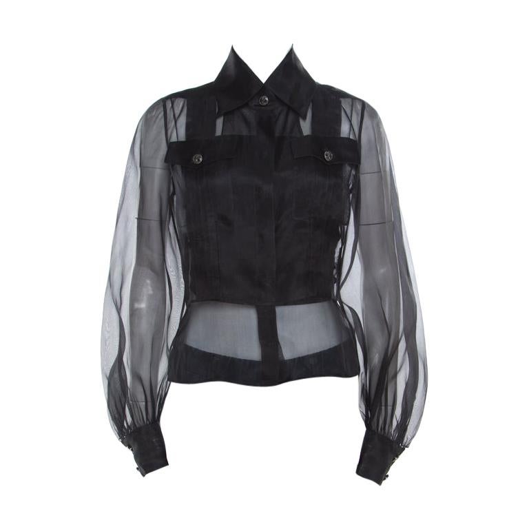Chanel Black Silk Long Sleeve Sheer Blouse S For Sale at 1stDibs | sheer  black blouse long sleeve, chanel black blouse, black sheer blouse long  sleeve
