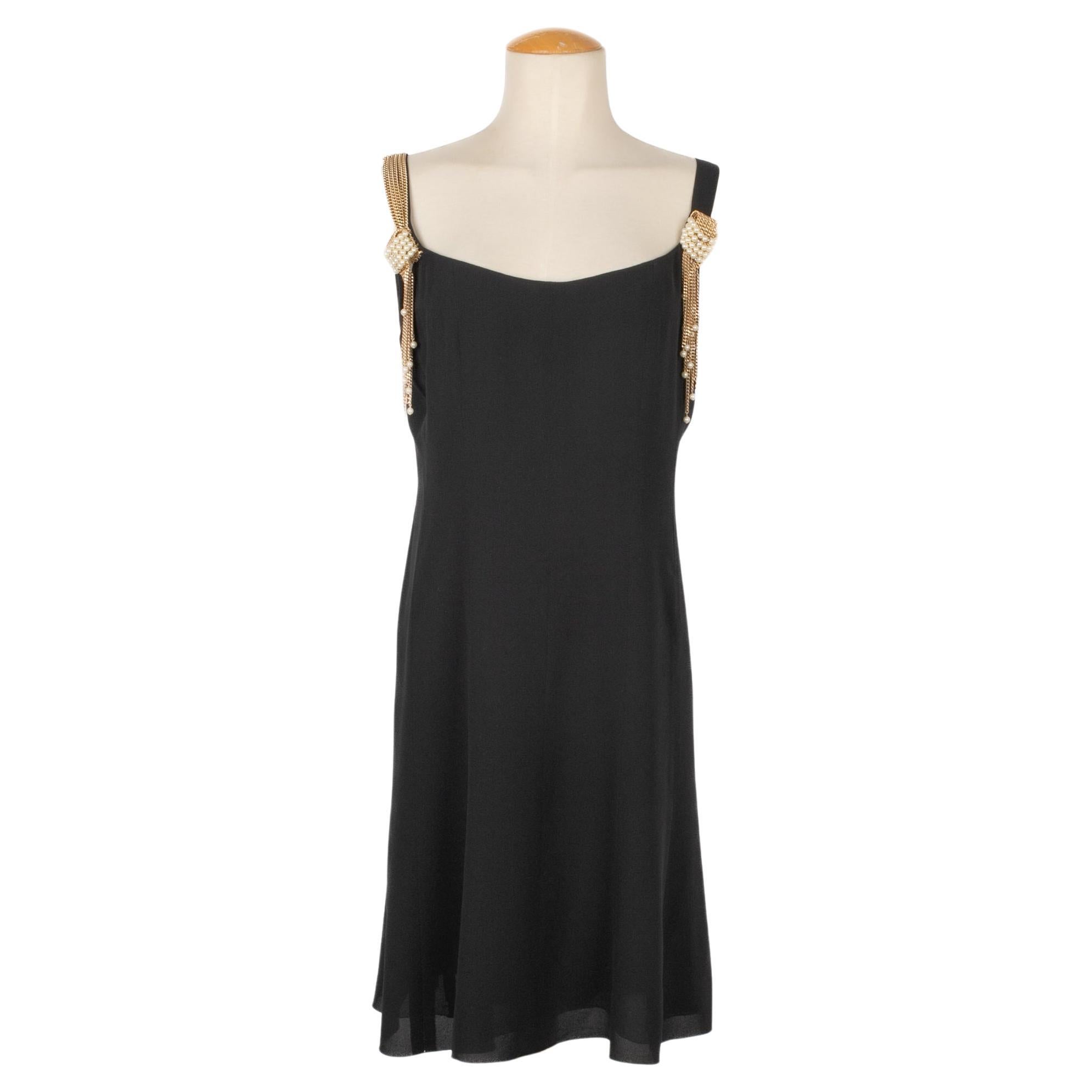 Chanel Vestido negro de seda de largo medio Crucero, 2001 en venta