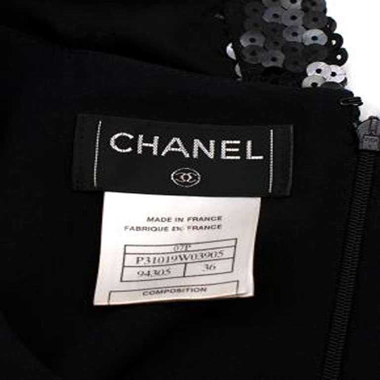 Chanel Black Silk Mini Dress with Sequin Cap Sleeves & Gold Chain Detail For Sale 5