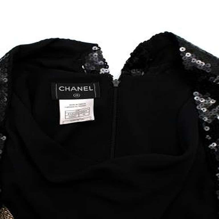 Chanel Black Silk Mini Dress with Sequin Cap Sleeves & Gold Chain Detail For Sale 4