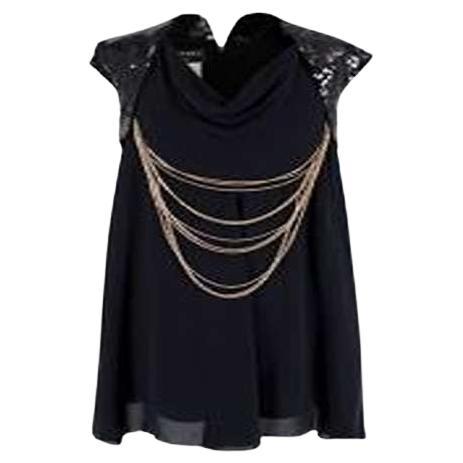 Chanel Black Silk Mini Dress with Sequin Cap Sleeves & Gold Chain Detail For Sale