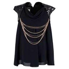 Chanel Black Silk Mini Dress with Sequin Cap Sleeves & Gold Chain Detail