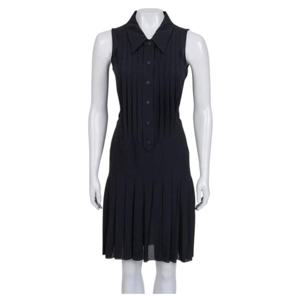 Chanel Robe plissée en soie noire Sz.34