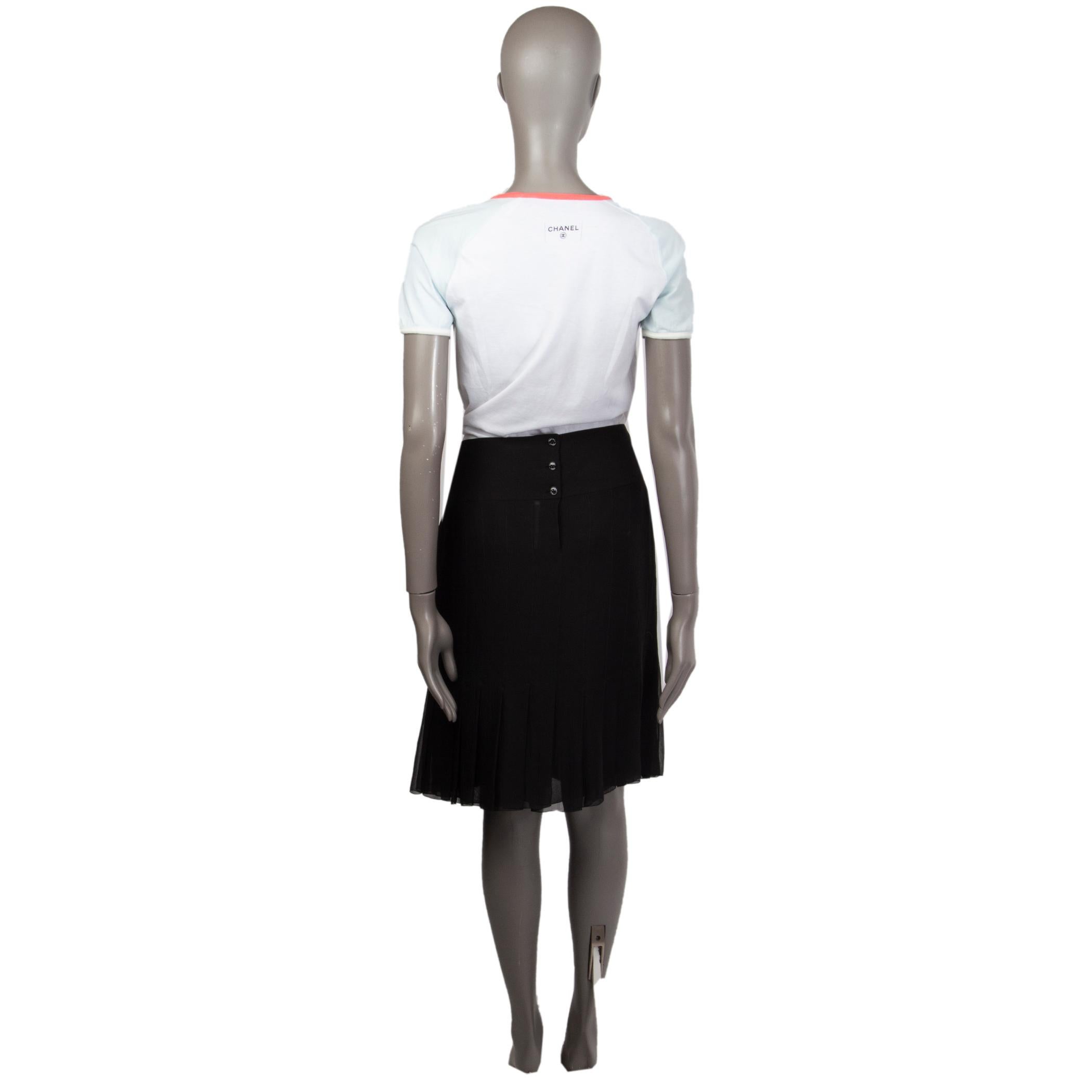 Black CHANEL black silk PLEATED HEM Skirt 44 XL For Sale