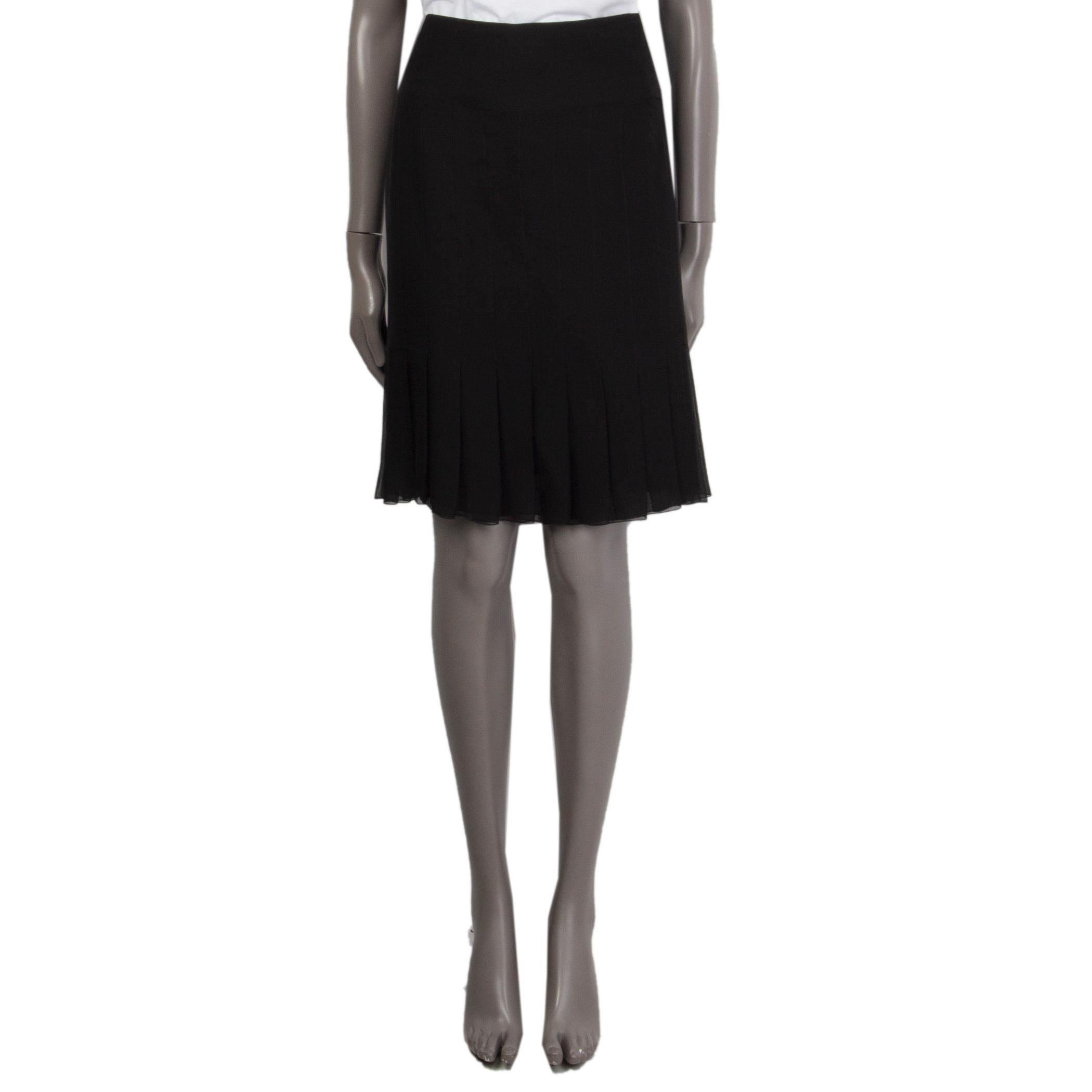 Women's CHANEL black silk PLEATED HEM Skirt 44 XL For Sale
