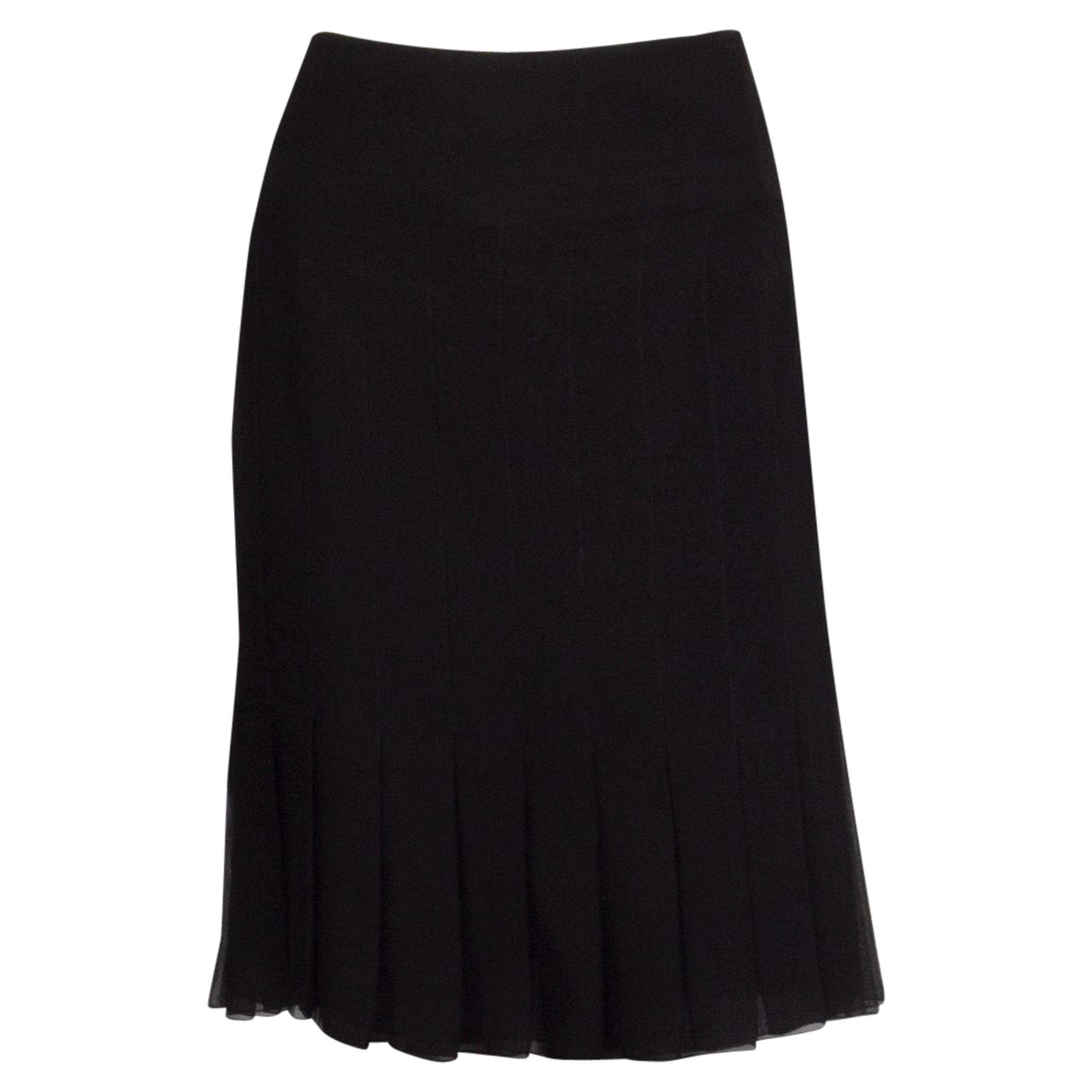 CHANEL Jupe en soie noire plissée fourreau 44 XL