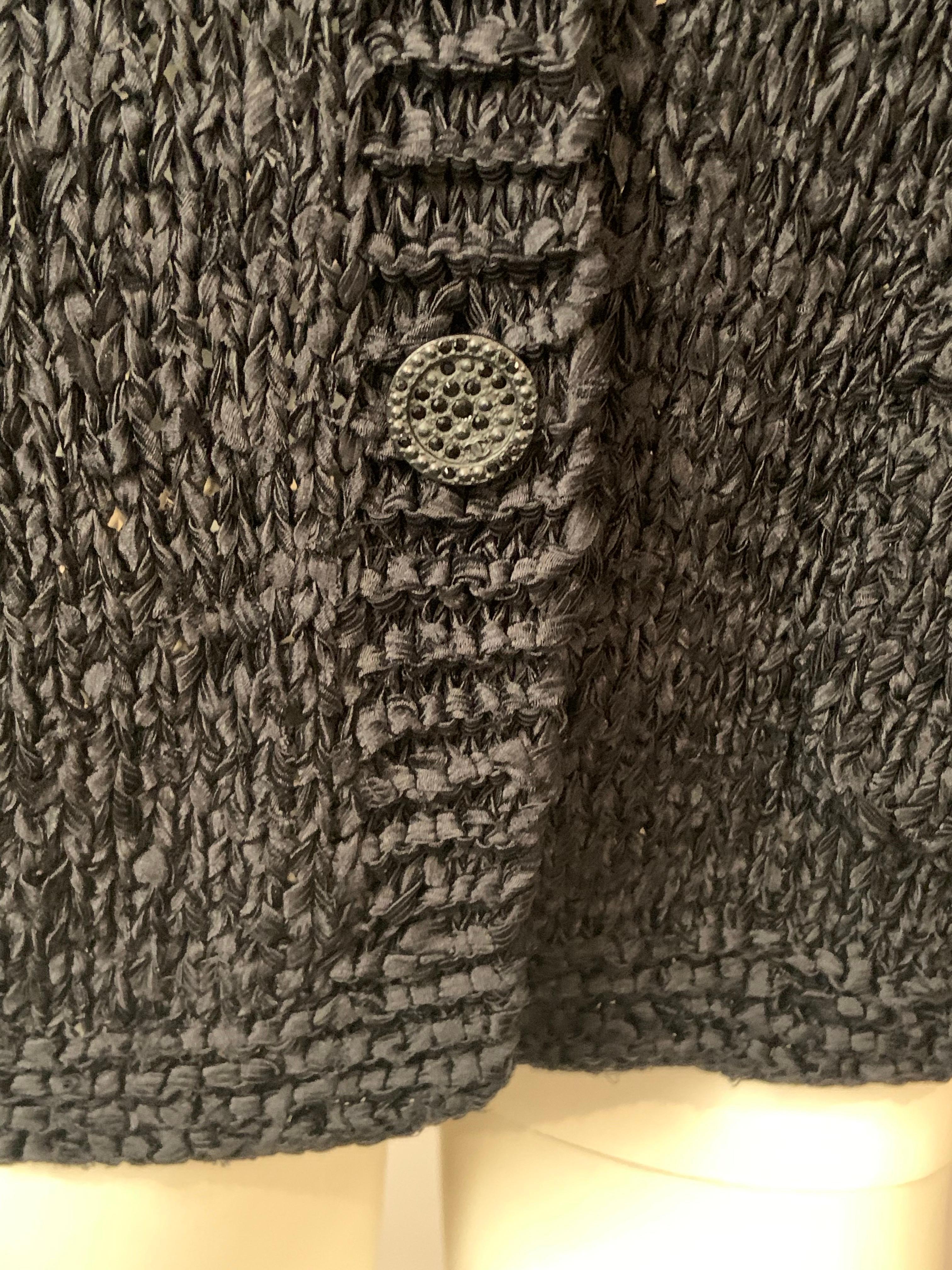 Chanel Schwarzer Seidenband-Strickpullover im Angebot 3