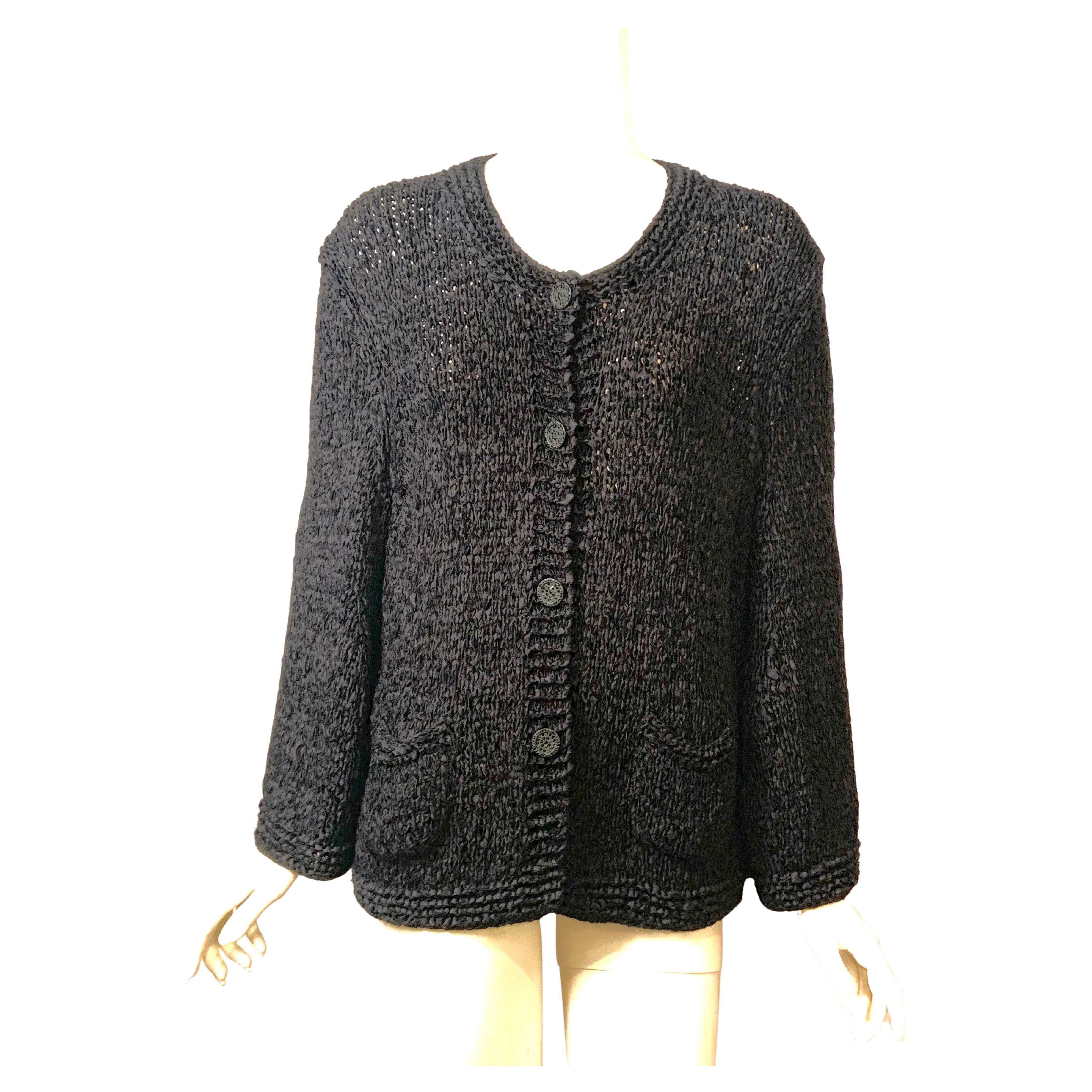 Chanel Schwarzer Seidenband-Strickpullover