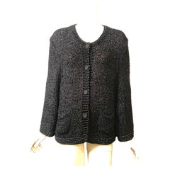 Chanel Black Silk Ribbon Knit Cardigan Sweater
