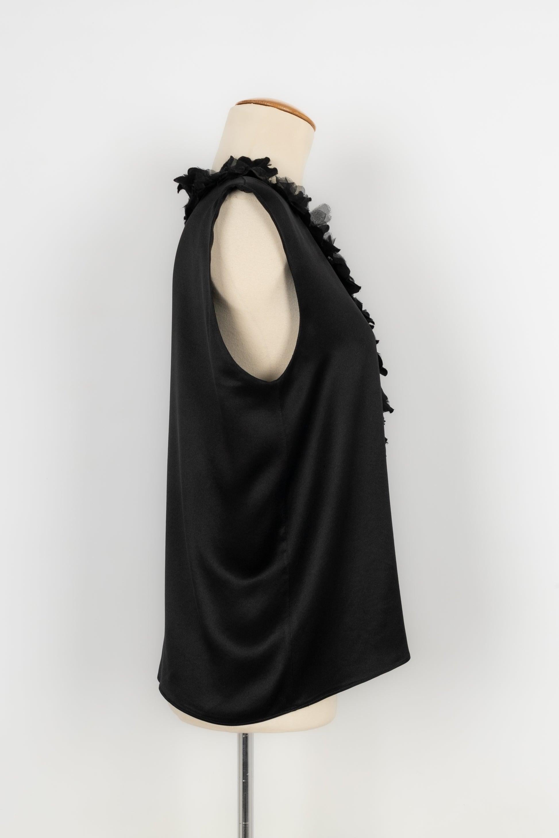 Women's Chanel Black Silk Satin Blouse Top For Sale