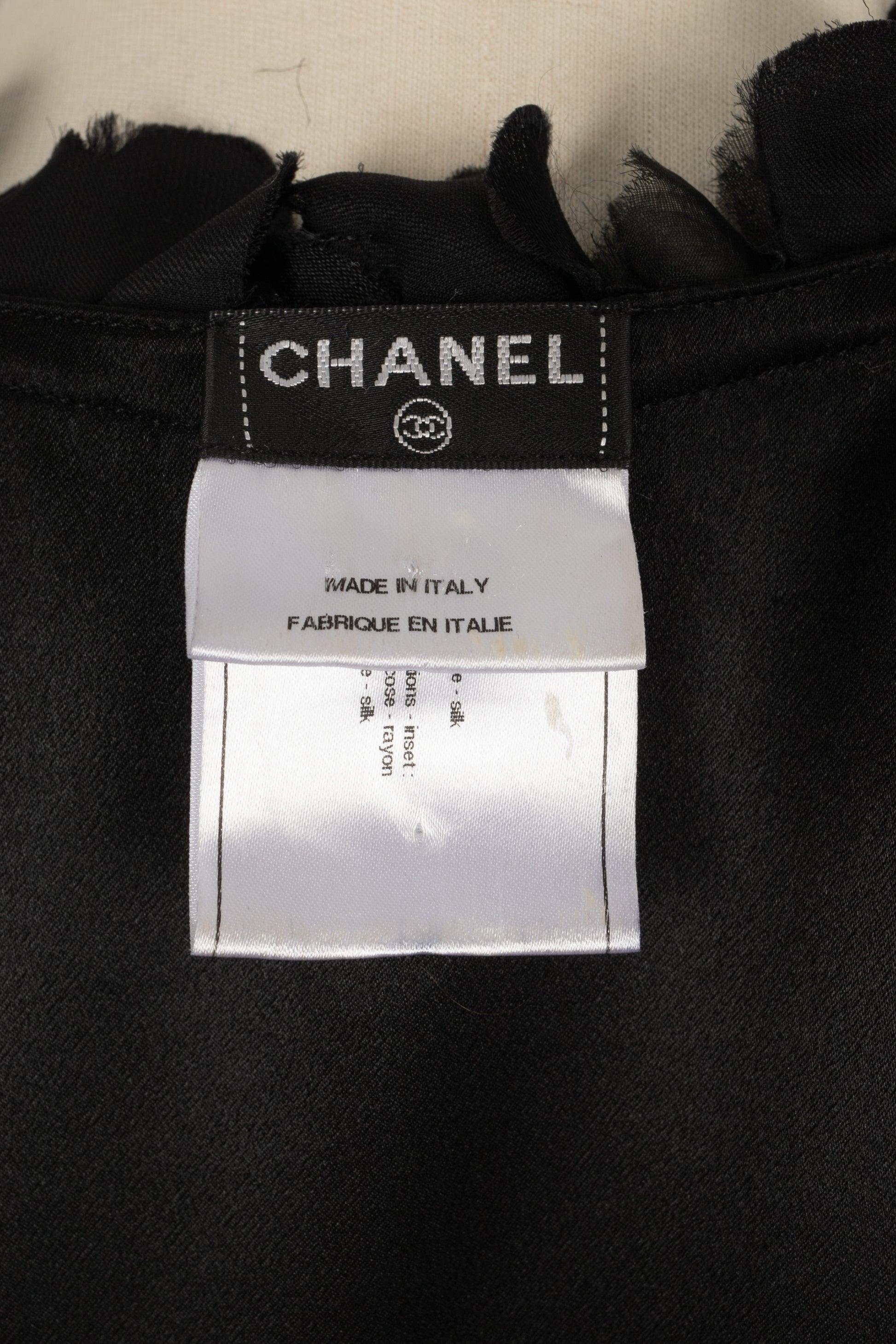 Chanel Black Silk Satin Blouse Top For Sale 3