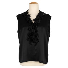 Chanel Black Silk Satin Blouse Top