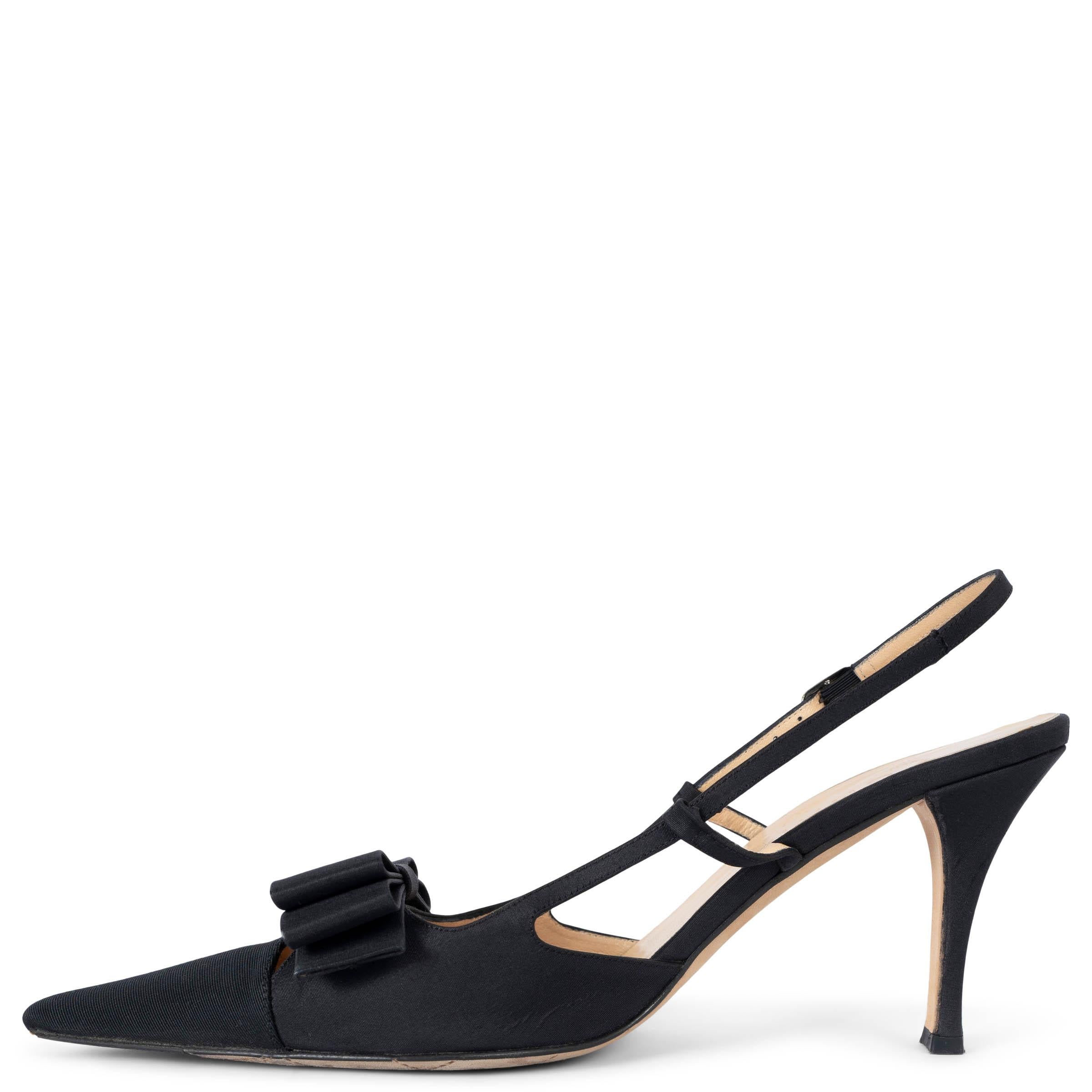  CHANEL soie noire SATIN BOW DETAILED Slingbacks Shoes 39.5 fit 39 Pour femmes 
