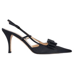 CHANEL soie noire SATIN BOW DETAILED Slingbacks Shoes 39.5 fit 39