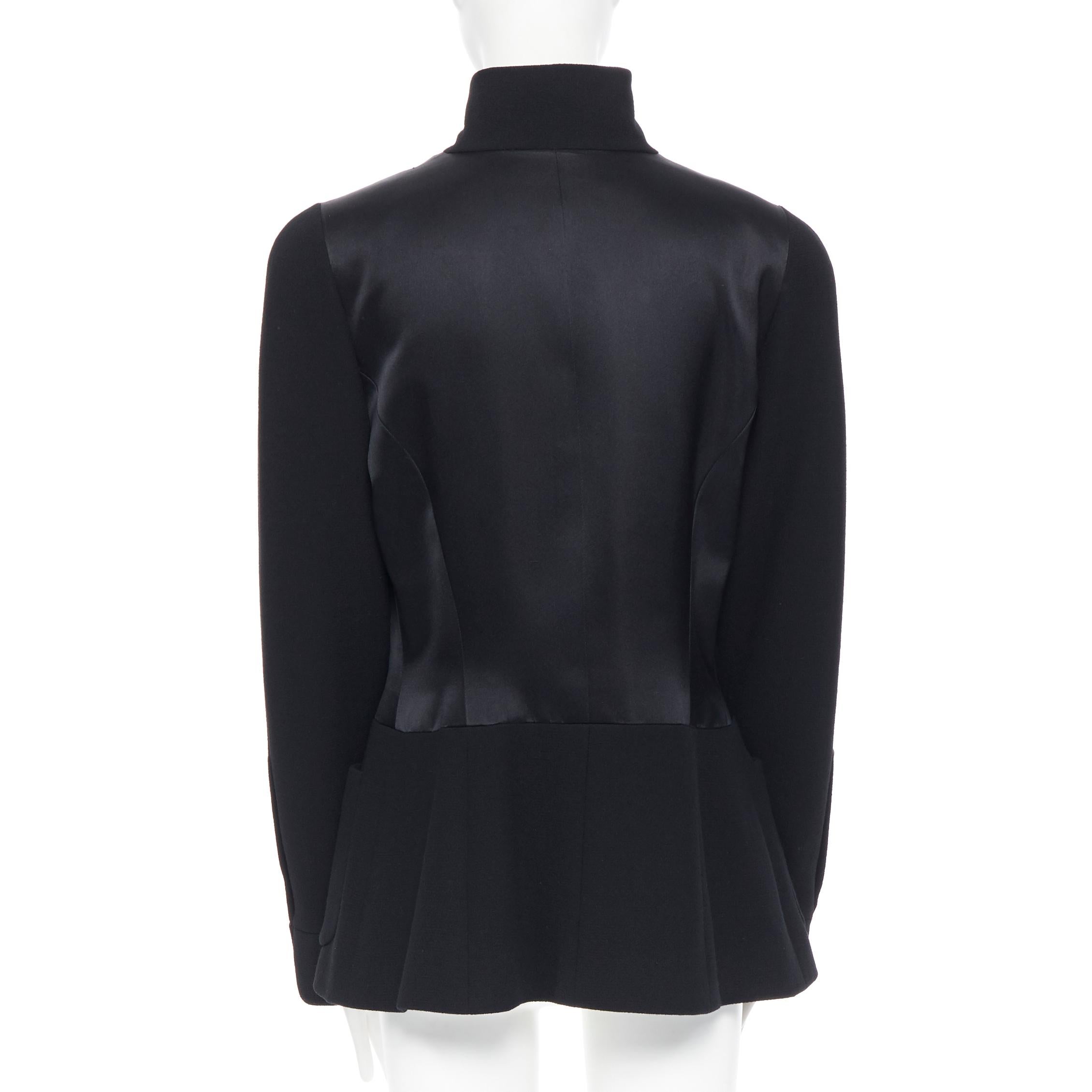 CHANEL black silk satin crepe 4 pockets gold high collar mandarin jacket FR42 For Sale 10