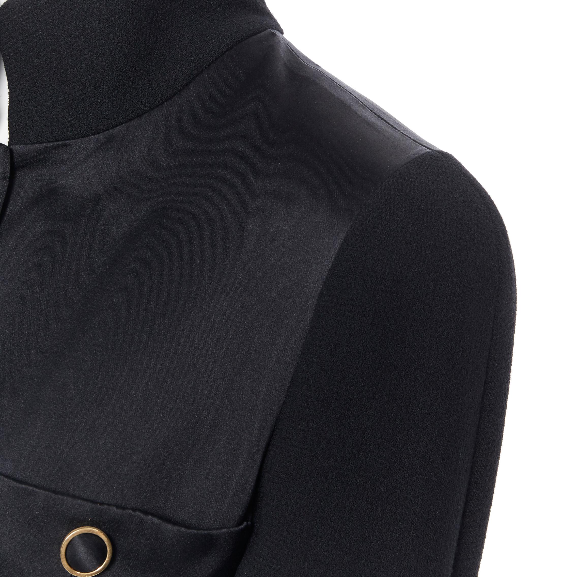 CHANEL black silk satin crepe 4 pockets gold high collar mandarin jacket FR42 For Sale 13