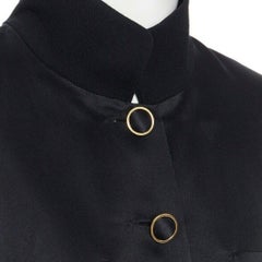 CHANEL black silk satin crepe 4 pockets gold high collar mandarin jacket FR42