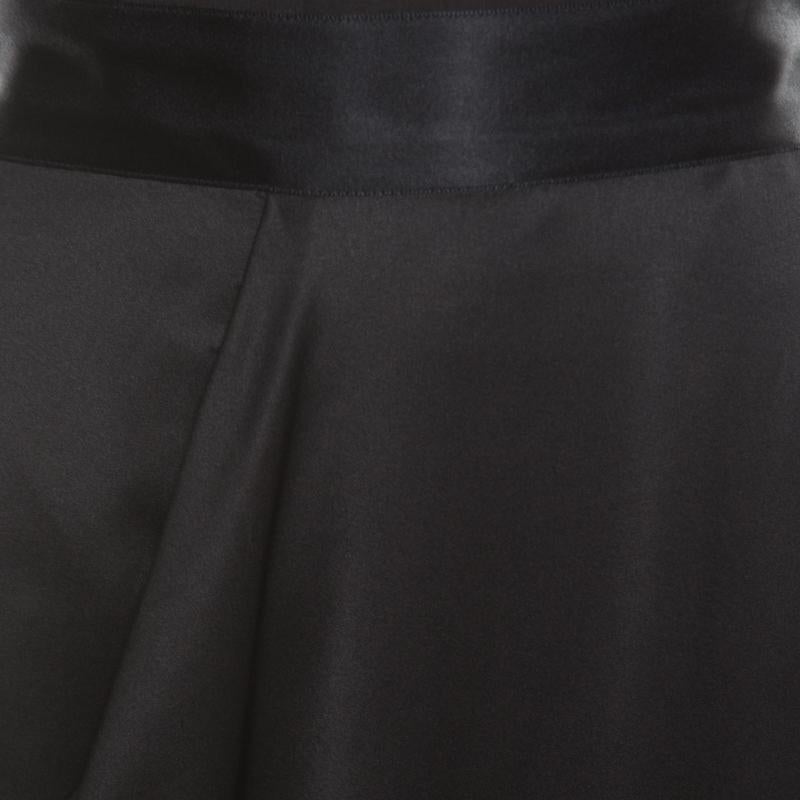 Women's Chanel Black Silk Satin Draped Maxi Skirt M