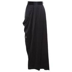 Chanel Black Silk Satin Draped Maxi Skirt M