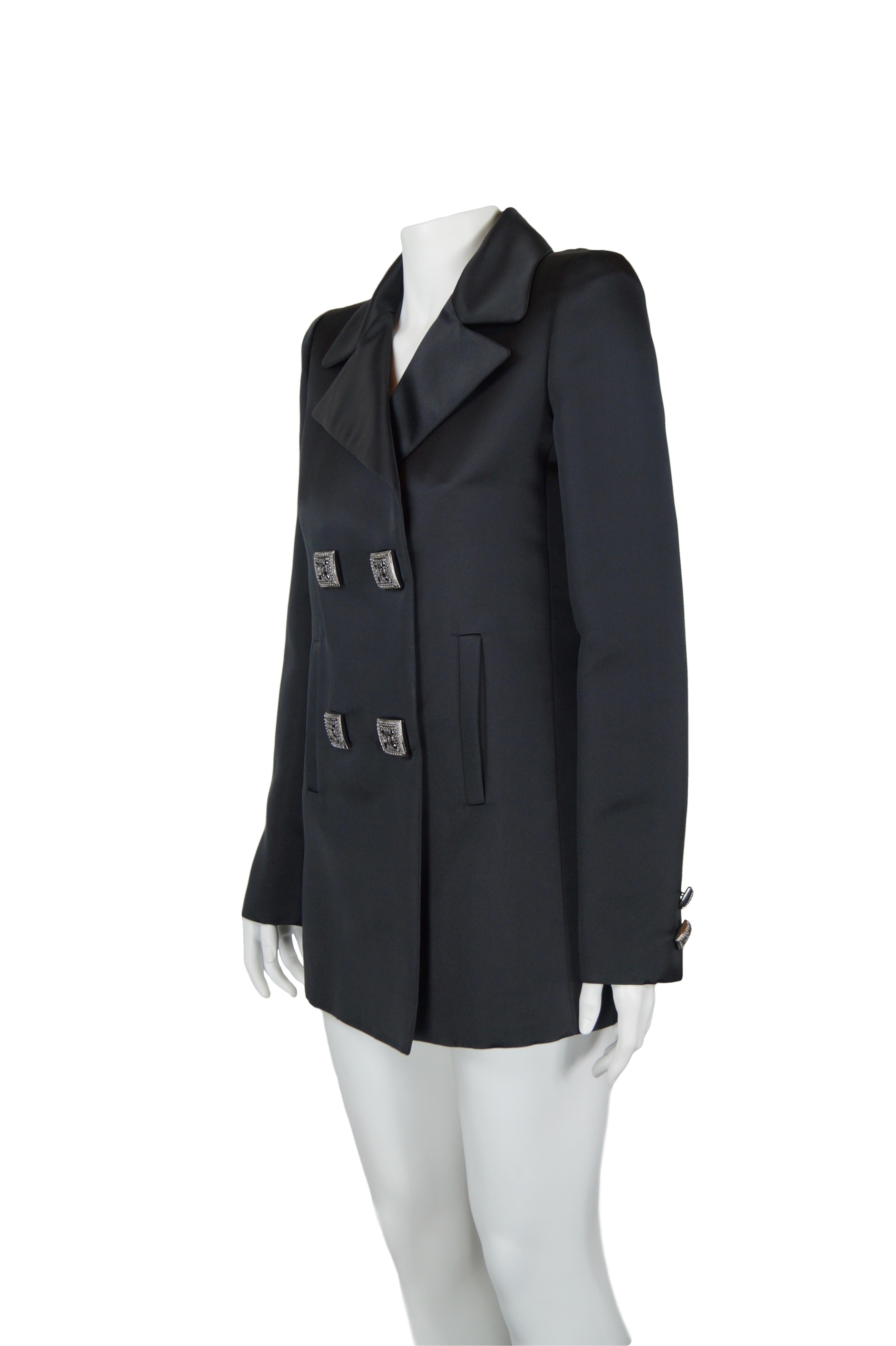 Chanel black silk satin jacket pre fall 2011 Paris Byzance  FR 38 For Sale 1