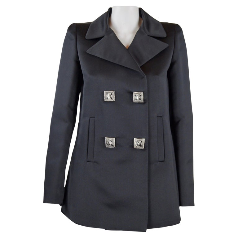 Chanel black silk satin jacket pre fall 2011 Paris Byzance FR 38 For ...