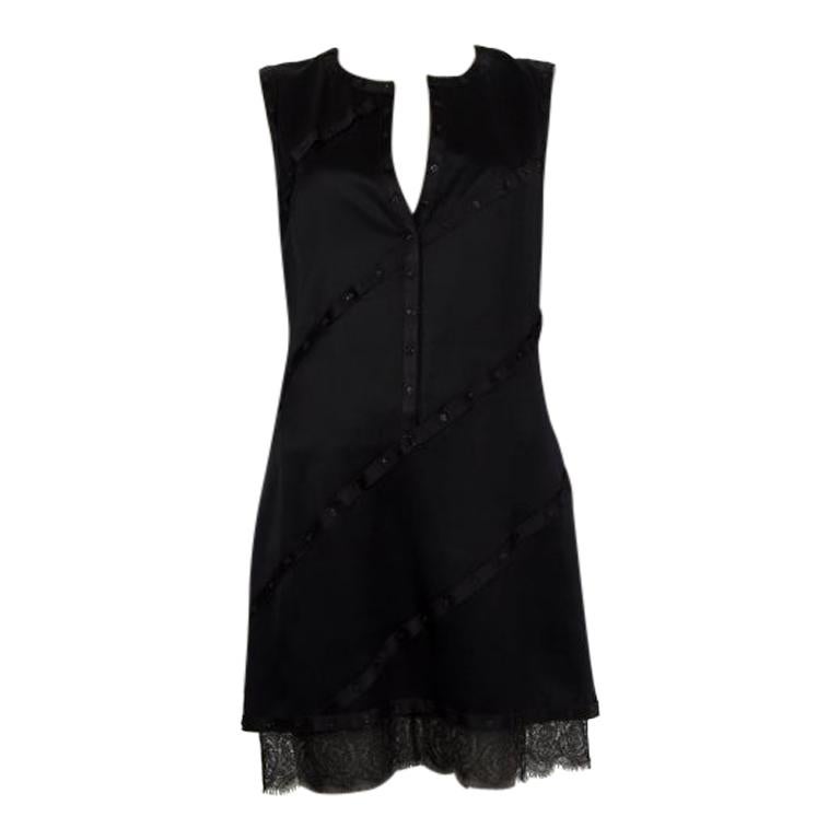 CHANEL black silk SATIN SNAP BUTTON TRIM Sleeveless Cocktail Dress 40 For Sale