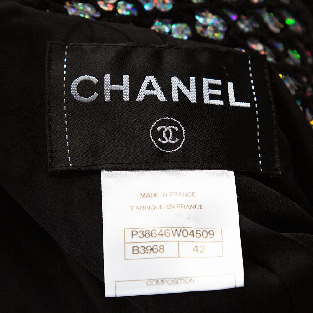 Chanel Black Silk Sequin Embellished Double Breasted Jacket L 2