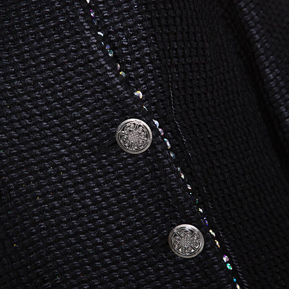 Chanel Black Silk Sequin Embellished Double Breasted Jacket L 3