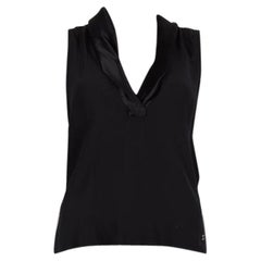 CHANEL black silk SHAWL COLLAR Sleeveless Blouse Shirt 38 S