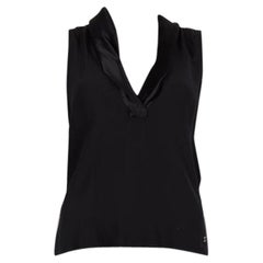 CHANEL schwarzes Seidenhemd SHAWL COLLAR ohne Ärmel, 38 S